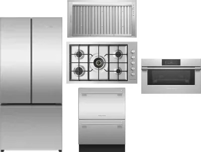 5 Piece Package Includes Refrigerator, Cooktop, Wall Oven, Hood And Dishwasher